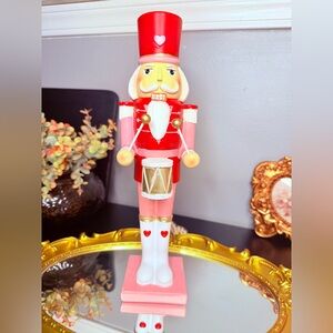 Pink Coquette Nutcracker Soldier Figurine Red Blush Heart Decor NWT